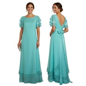 Vintage 60s Emma Domb California Blue Cotton Gabardine Formal Gown Evening Dress